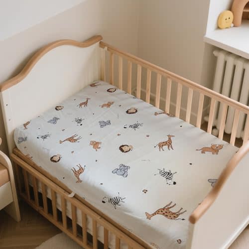 MorroMorn Baby Crib Sheets Fitted Crib Sheet for Boys Girls, for Standard Crib and Toddler Mattress, Super Soft Jersey Knit Microfiber, Cute Neutral, Baby Bed Sheet, 28x52x8in, (Animals)