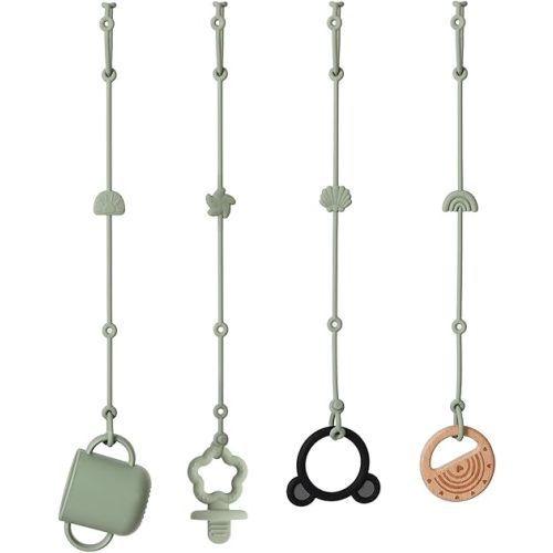 Baby Toy Straps, Silicone Toy Safety Straps for Stroller, High Chair & Car Seat, Adjustable Baby Toy Holder for Plush Toys, Rattles & Activity Toys, BPA Free (4 Pack)-Sage