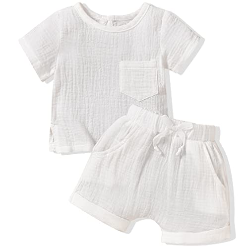 MINIFEIKO Gender Neutral Baby Linen Summer Outfit