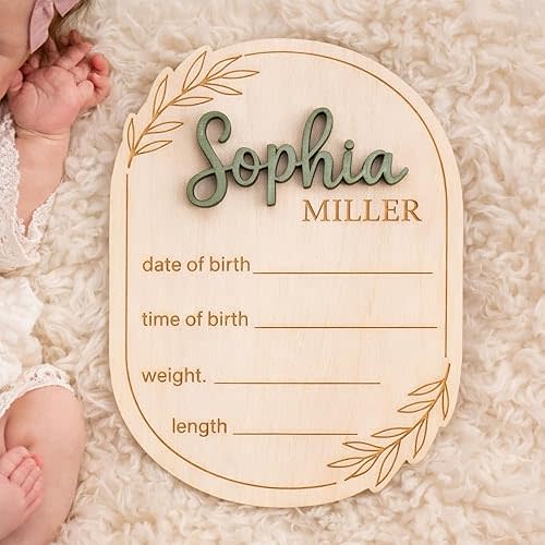 Luxury Custom Baby Name Announcement 3D 2 Layers Wooden Sign, Announcement Sign for New Baby, Welcome Newborn Arrival to World Sign for Boy or Girl 7