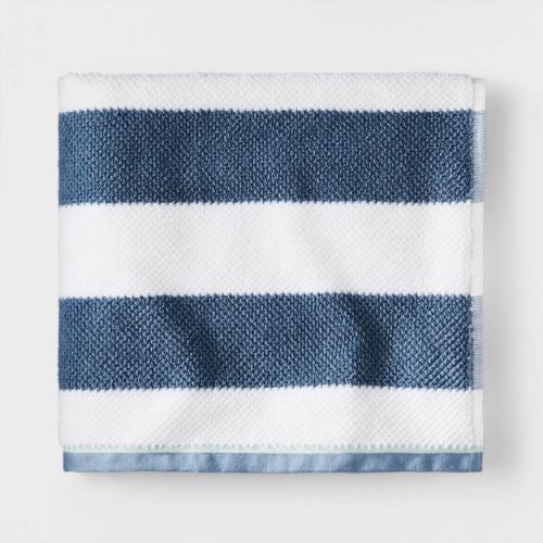 Striped Kids' Bath Towel Navy with SILVADUR™ Antimicrobial Technology - Pillowfort™