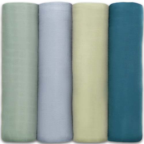 Muslin Swaddle Blankets, 4 Pack - Sage, Pacific Blue, Fern, Neptune