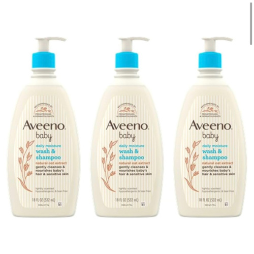 Aveeno Baby Gentle Body Wash & Shampoo with Natural Oat Extract, Tear-Free, Paraben-Free & Phthalate-Free Formula for Baby’s Sensitive Hair & Body, Lightly Scented, 18 fl. oz, 3 Pack