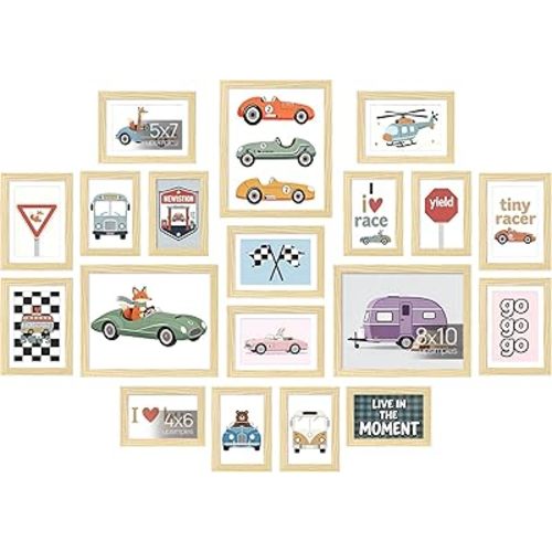 upsimples 19 Pack Picture Frames Collage Wall Decor for Mounting or Tabletop Display, Photo Gallery Frame Set for Family, Multi Sizes Including 8x10, 5x7, 4x6, Natural
