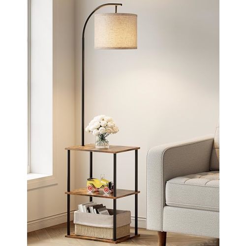 PARTPHONER Floor Lamp with Table, Night Stand with Lamp, Narrow Side Table with 3CCT LED Bulb, Small Coffee Table, Modern End Table with Storage Shelves for Living Room Bedroom Home Décor