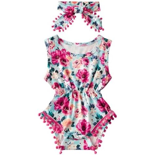 UNICOMIDEA Baby Girls Outfit Newborn Romper Jumpsuits Sleeveless One-Piece Clothes 0-24 Months Bodysuit with Headband