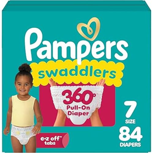Pampers Swaddlers 360 Pull-On Diapers, Size 7, 84 Count for up to 100% Leakproof Skin Protection and Easy Changes