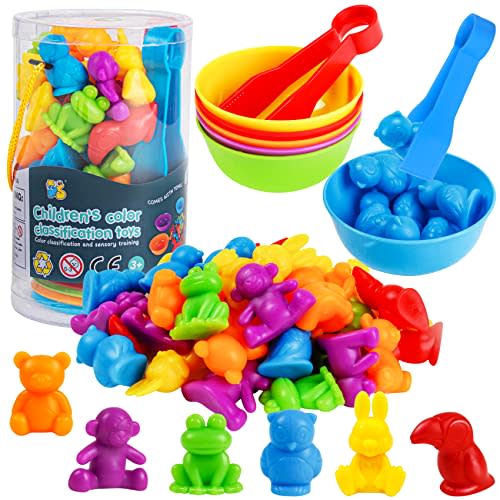 RAEQKS Counting Sorting Toys Matching Stacking Toys With Bowls Preschool Learning Activities For Math Montessori Fine Motor Skills Sensory Animals Toy Sets Gift for Toddlers Kids Boy Girl Aged 3+ Year