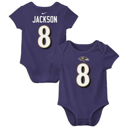 Newborn & Infant Nike Lamar Jackson Purple Baltimore Ravens Player Name & Number Bodysuit