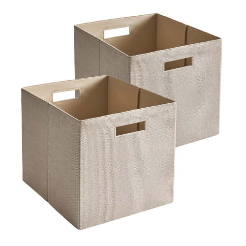 Better Homes & Gardens Fabric Cube Storage Bins (12.75" x 12.75"), Toasted Almond Textured, 2 Pack