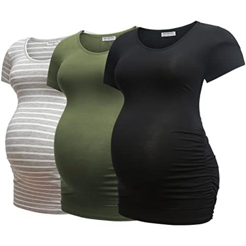 Bearsland Womens Maternity Tshirt 3 Packs Classic Side Ruched Tee Top Mama Pregnancy Clothes