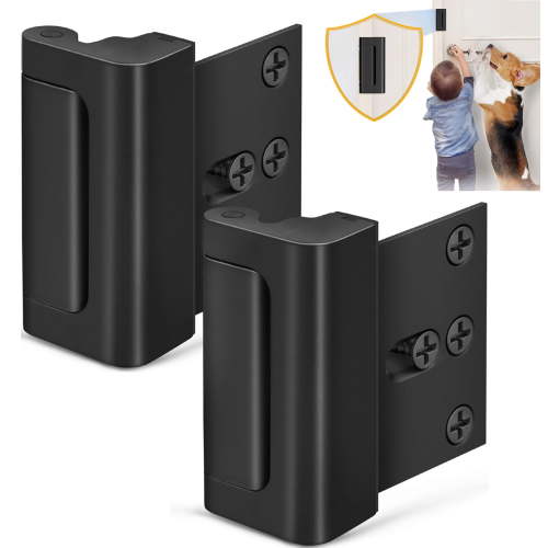 2 Pack Door Reinforcement Lock for Kids Safety Withstand 800lbs Door Latch Lock, Add a Door Security Lock- Black Extra Door Lock with 8 Screws Prevents Unauthorized Entry