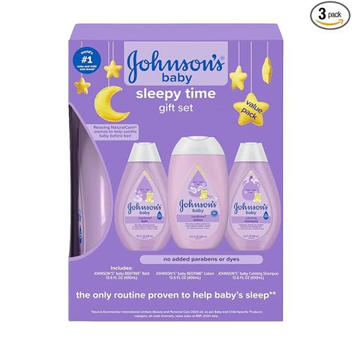 Johnson's Baby Sleepy Time Gift Set with Calming Bedtime Bath, Bedtime Lotion & Calming Shampoo, Baby Bedtime Essentials with Relaxing NaturalCalm Aromas, Hypoallergenic, 3 Items