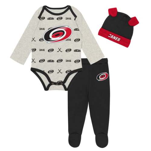 Newborn Carolina Hurricanes  Outerstuff Heathered Bone Huddles and Giggles Three-Piece Set