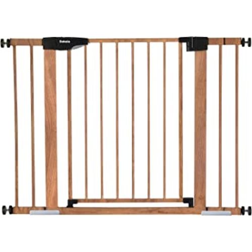 Mom's Choice Award Winner-BABELIO 26-40" Metal Baby Gate with Wood Pattern, PressGuard C5 Easy Install Pressure Mounted Dog Gate for Stairs and Doorways, with Wall Protectors and Extension Kits