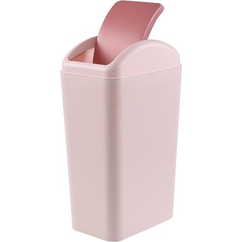 12 L Slim Garbage Can, Small Plastic Trash Can with Swing Lid, 1 Pack (Pink)