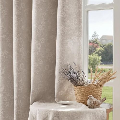 Beauoop Beige Floral Jacquard Blackout Curtains for Bedroom 52x84 2 Panels