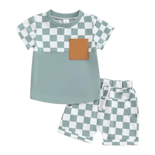 fhutpw Baby Toddler Boy Clothes Summer Outfits 6 12 18 24 Months Patchwork Short Sleeve T Shirt & Shorts Sets with Pockets