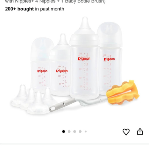 Pigeon Baby Bottle Newborn Feeding Gift Set, Anti-Colic, Wide Neck Bottle with Latch-On Line Nipple (4 PP Feeding Bottles with Nipples+ 4 Nipples + 1 Baby Bottle Brush)