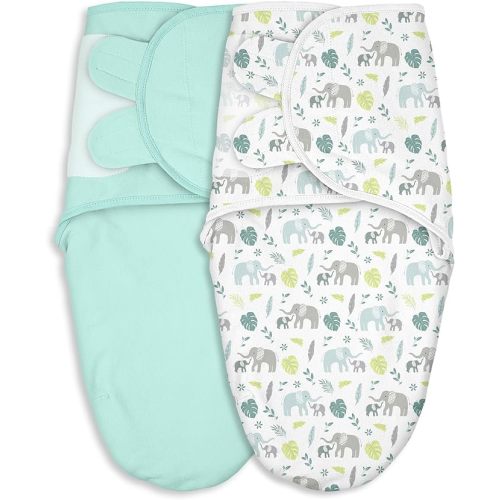Baby Swaddles for Newborn Organic Cotton,Soft & Snug Newborn Velcro Swaddle 0-3 Months Sleep Sack Helps Calm Startle Reflex, 2-Pack Wrap Nursery Swaddling Blankets Sage Elephant
