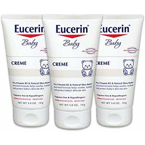 Eucerin Baby Cream - Pack of 3, Hypoallergenic & Fragrance Free, Gentle Every Day Lotion for Sensitive Skin - 5 oz.
