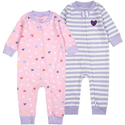 Teach Leanbh Baby 2-Pack 100% Cotton Romper Jumpsuits Two Way Zipper Long Sleeve Footless Sleep and Play