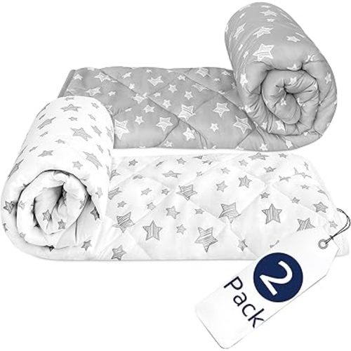 Baby Blanket 2 Pack, Soft Cozy Toddler Comforter Quilted with Grey and White Star Print, Ultra Soft and Comfortable Down Alternative Crib Comforter, 39x47 Inches