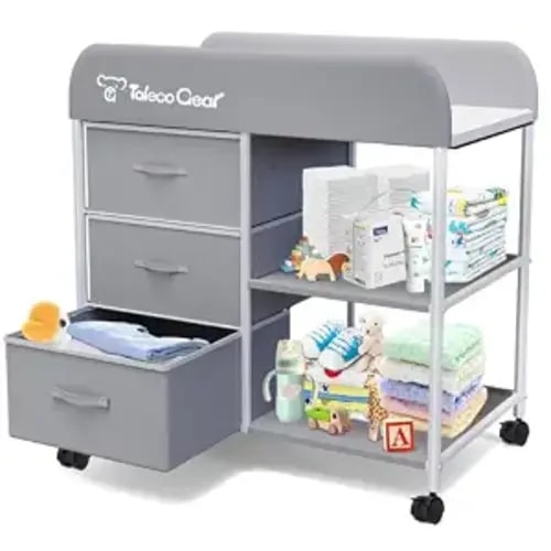 G TALECO GEAR Baby Changing Table, Portable Changing Table, Diaper Changing Station with Waterproof Pad, Changing Table Dresser with 3 Storage Baskets, Mobile Nursery Organizer for Newborn Essentials