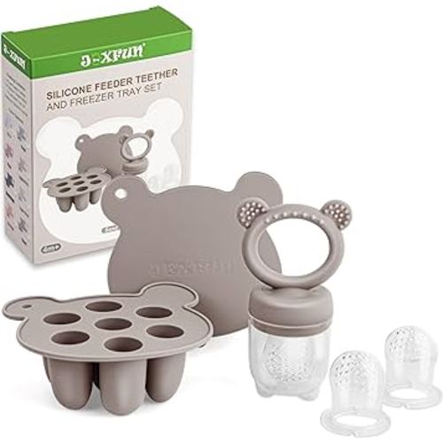 Silicone Baby Fruit Food Feeder Pacifier & Breastmilk Popsicle Freezer Molds, Double as Baby Teething Toys, Freezable Feeding Set for Breast Milk Ice Cubes, Food, Vegetable Purees - (Sand)