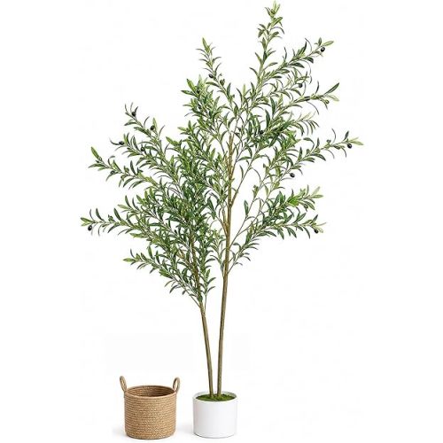 6FT Artificial Olive Tree Indoor, Lifelike Faux Tree with Cotton Basket