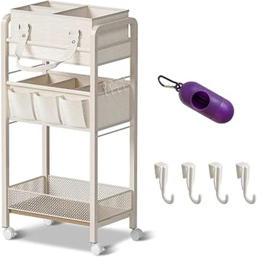 Baby Diaper Caddy Organizer and Storage,2In1 Baby Cart Organizer-Baby Diaper Caddy+3 Tier Rolling Cart for Baby Nursery,Baby Bedside Cart,Easy Assembly,Beige