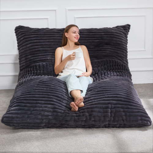 3 in 1 Giant Bean Bag Chair Convertible Bean Bag Chairs with Machine Washable Cover Large Beanbag Chairs for Adult (Dark Grey)