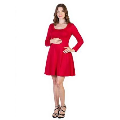 24seven Comfort Apparel Maternity Long Sleeve Flared Mini Dress-Red-3X