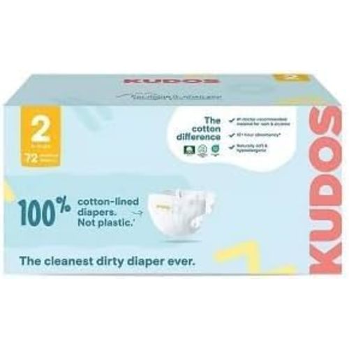 Kudos Chlorine Free Premium Diapers, 100% Cotton-Lined, Size 2, 6-16 lbs, 72 Count