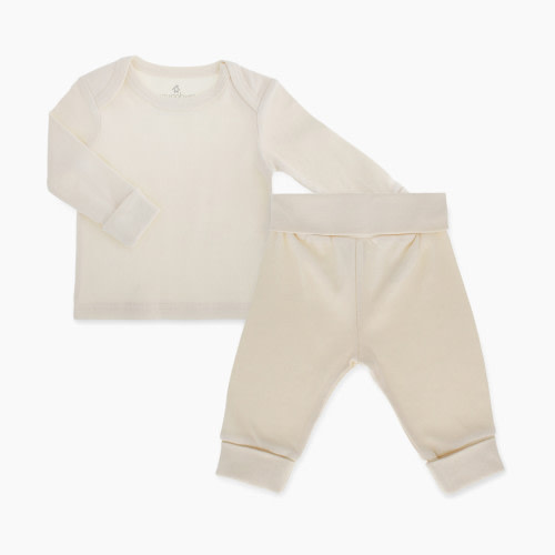 Snugabye Baby Organic Grow-With-Me Long Sleeve and Pant Set - Eggnog, 0-3M