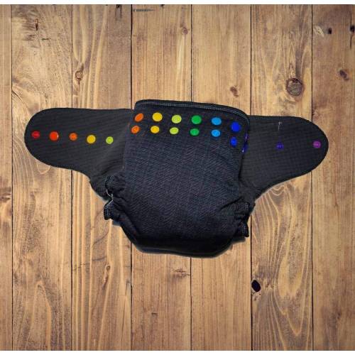 Cloth Baby Diaper Toddler 22-55+ lbs Extra Heavy Wetter Night Snap Close Eco Friendly Hybrid Fitted Bamboo Windpro Rainbow on Charcoal