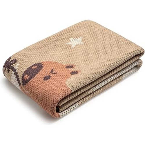 100% Organic Cotton Baby Blanket – Soft Knitted Breathable Swaddle Blanket for Crib & Stroller - Newborns, Infants & Toddlers – Hypoallergenic High Density Cotton Knit, 47x32 in (Capybara)