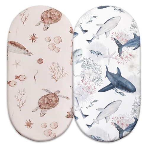 Gllquen Baby Bassinet Sheets 2-Pack for Baby Girl Boy Sea Turtle