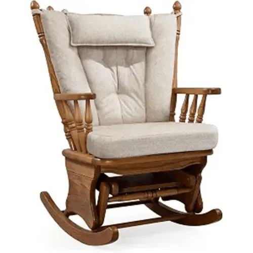 Wingback Rocking Chair Cushion with Neck Pillow High-Density Foam Indoor Rocker Pads with Non-Slip Bottom, Tufted Shredded Foam Back Cushion with Ties, Beige