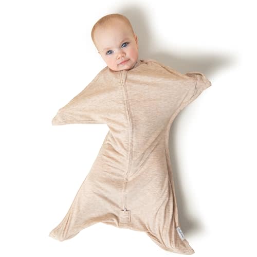 SleepingBaby Zipadee-Zip Transition Swaddle - Cozy Baby Swaddling Blanket with Zipper Convenience - Roomy Wearable Blanket for Easy Diaper Changes - 3-6 Month - Balanced Beige Heather