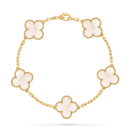 Vintage Alhambra bracelet, 5 motifs 18K yellow gold, Mother-of-pearl - Van Cleef & Arpels