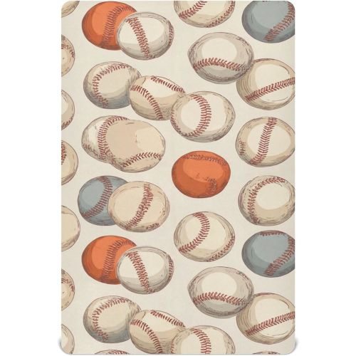Vintage Baseball Sport Crib Sheets Soft Breathable Fitted Baby Crib Sheets Mattress Cover for Girls Boys, 52" x 28" x 9"