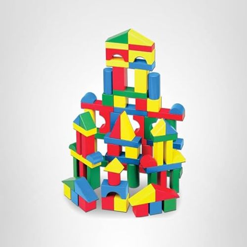 Melissa & Doug Wooden Building Blocks, 100-Piece Set of Sorting & Stacking Toys in 4 Colors and 9 Shapes, Classic Toddler Toys for Girls & Boys Ages 2+ - FSC Certified