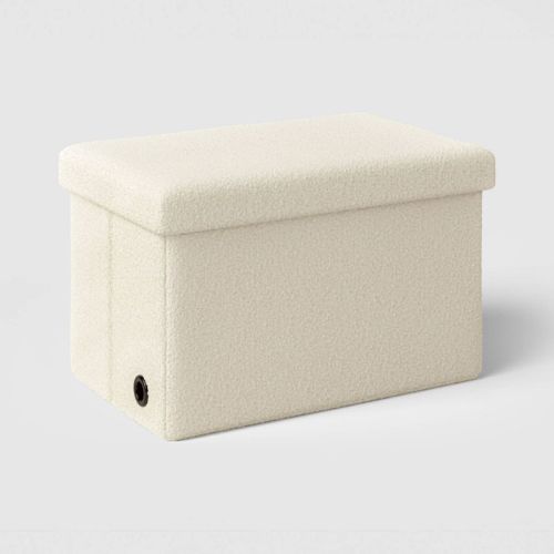 24” Collapsible Double Storage Dorm Ottoman Cream Faux Shearling - Room Essentials™
