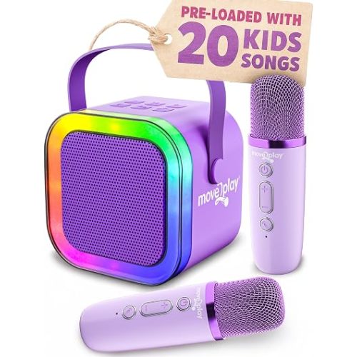 Move2Play, Karaoke Machine for Kids | Includes 20+ Kid Songs | 2 Microphones | Connect with Bluetooth | 3, 4, 5, 6, 7+ Year Old Gift | Toy for Girls, Boys, & Toddler | Birthday Present