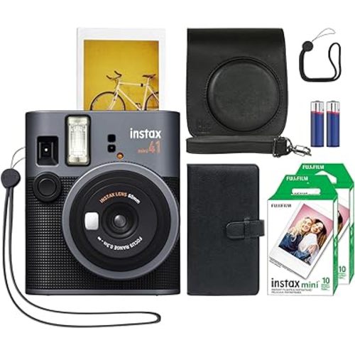 Fujifilm Instax Mini 41 Instant Film Camera Black + 20 Instax Instant Film Prints Bundle