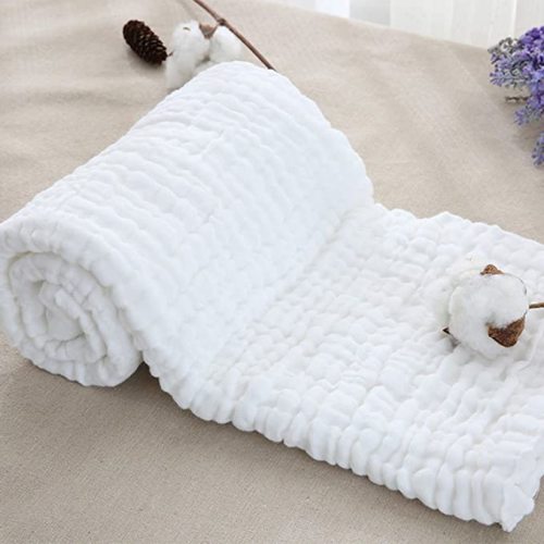 MUKIN Baby Muslin Bath Towels, Super Soft Cotton Receiving Blanket for Baby's Delicate Skin,2Pack 41.3 X41.3 Inches Swaddle Blanket for Newborns Toddlers Boy Girl,Baby Registry as Shower - White