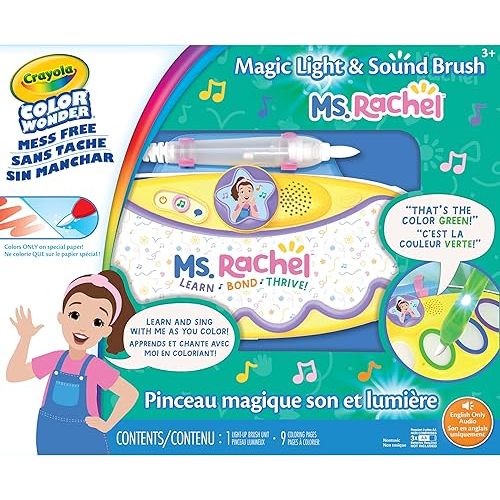 Crayola Color Wonder Magic Light Brush Featuring Ms. Rachel, MessFree Coloring Set with Songs, Paint Set for Toddlers, Art Gift for Kids, Ages 3 & Up