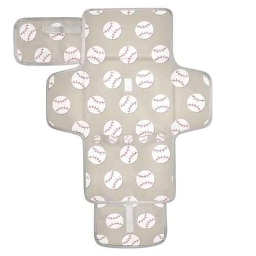 Portable Diaper Changing Pad Travel Baby Changing Mat Waterproof Diaper Changing Mat Foldable Lightweight Baby Changer with Built-in Pillow White Baseball Grey
