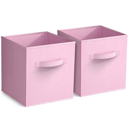 Sorbus 11" Foldable Fabric Storage Cube Bin, Pastel Pink (2 pack)